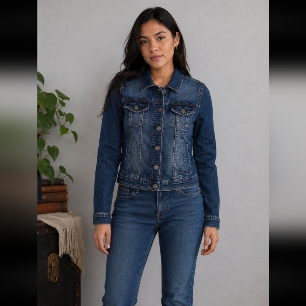 REFUGE XS Distressed Trucker Jean Jacket